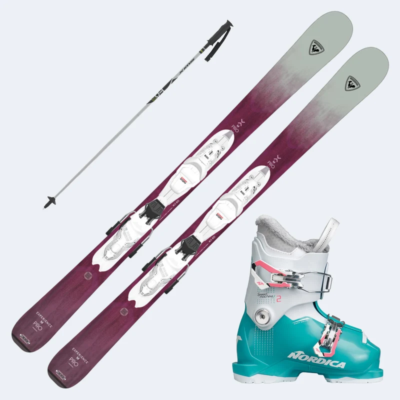 2025 Rossignol Experience Pro Pink Junior Skis with SpeedMachine J Boots and Poles