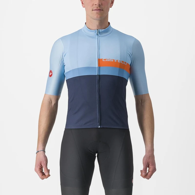 CASTELLI A BLOCCO 單車衫 短袖騎行衣 淺藍色/橙紅色-水藍色