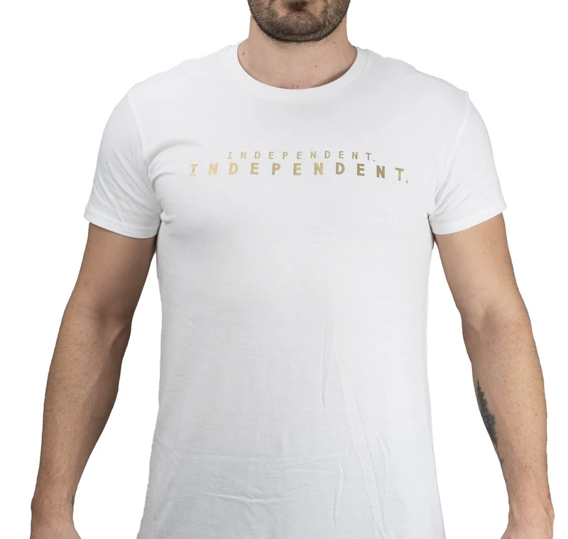 Weißes T-Shirt mit der Aufschrift „INDEPENDENT“