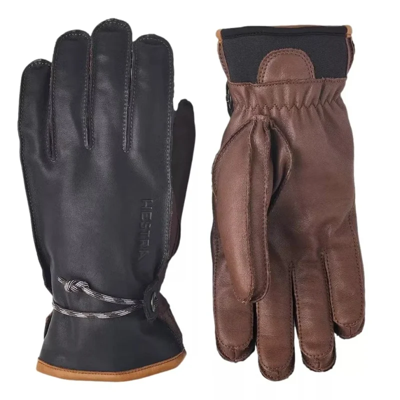 HESTRA Leren Skihandschoenen Wakayama 5-finger Marine/Bruin - Match Laren