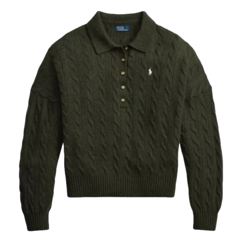 Polo Ralph Lauren Gebreide Trui Met Kraag Olijfkleur - Match Laren