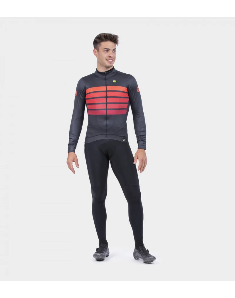 ALE PR-R SOMBRA WOOL THERMO 長袖 單車衫 黑-紅色