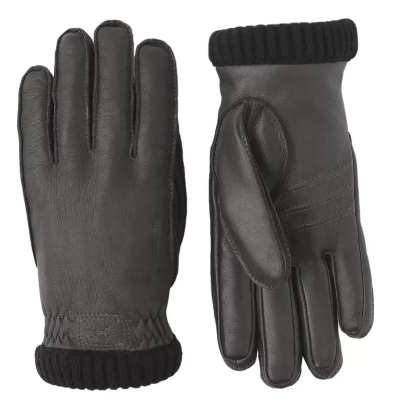 HESTRA Deerskin Primaloft Rib Gloves Dark Brown - Match Laren