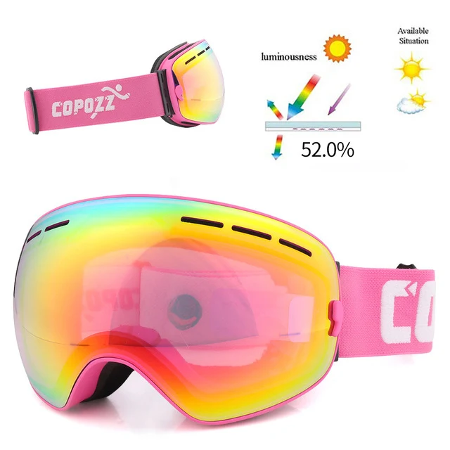 Pink Ski goggles double layers UV400 anti-fog glasses