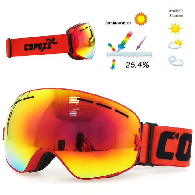 Red Ski goggles double layers UV400 anti-fog glasses