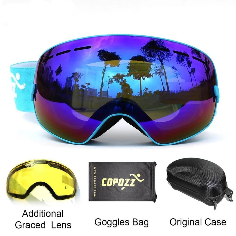 Ski Goggles with Case & Yellow Lens UV400 Anti-fog Spherical ski glasses