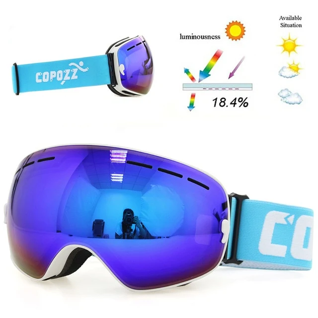 Blue Ski goggles double layers UV400 anti-fog glasses