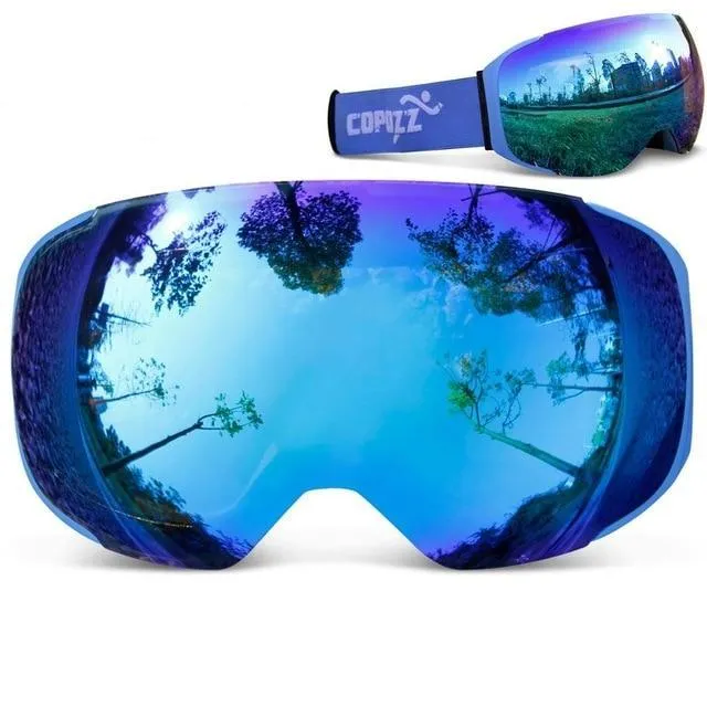 Ski goggles with replaceable magnetic lenses