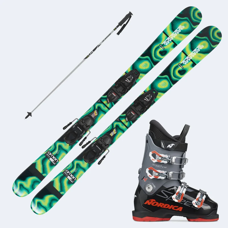 2027 K2 Omen Jr Junior Skis with SpeedMachine J Boots and Poles