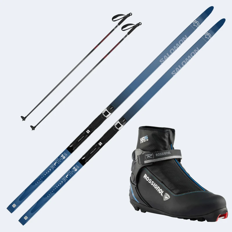 2025 Salomon Escape Snow 59 Posigrip Skis with Rossignol XC 5 Boots and Poles