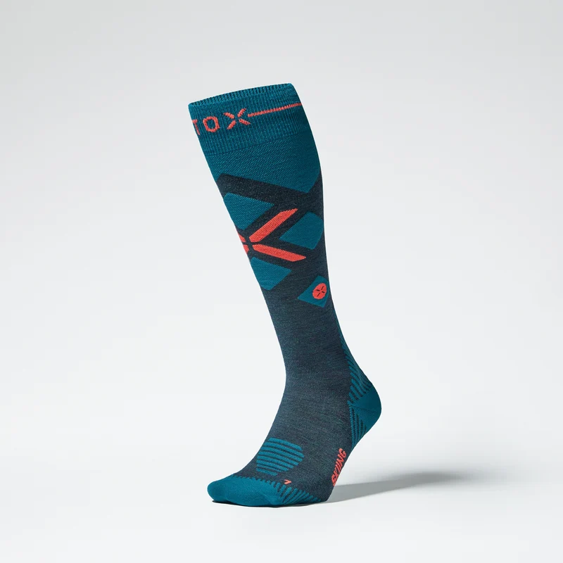 Merino Skiing Socks Men | Teal / Red Fluo