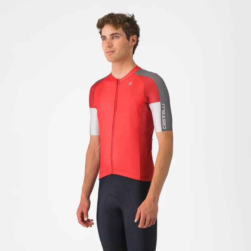 CASTELLI MEN'S ENTRATA 6 JERSEY RED/SMOKY GRAY-SILVER GRAY